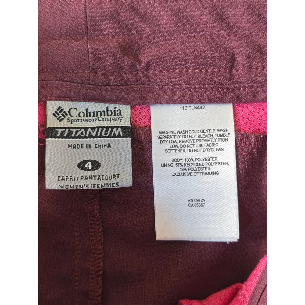 Columbia Titanium Capri Pants Omni-Shade Packable Hiking Size 4 Burgundy Outdoor - Picture 4 of 10